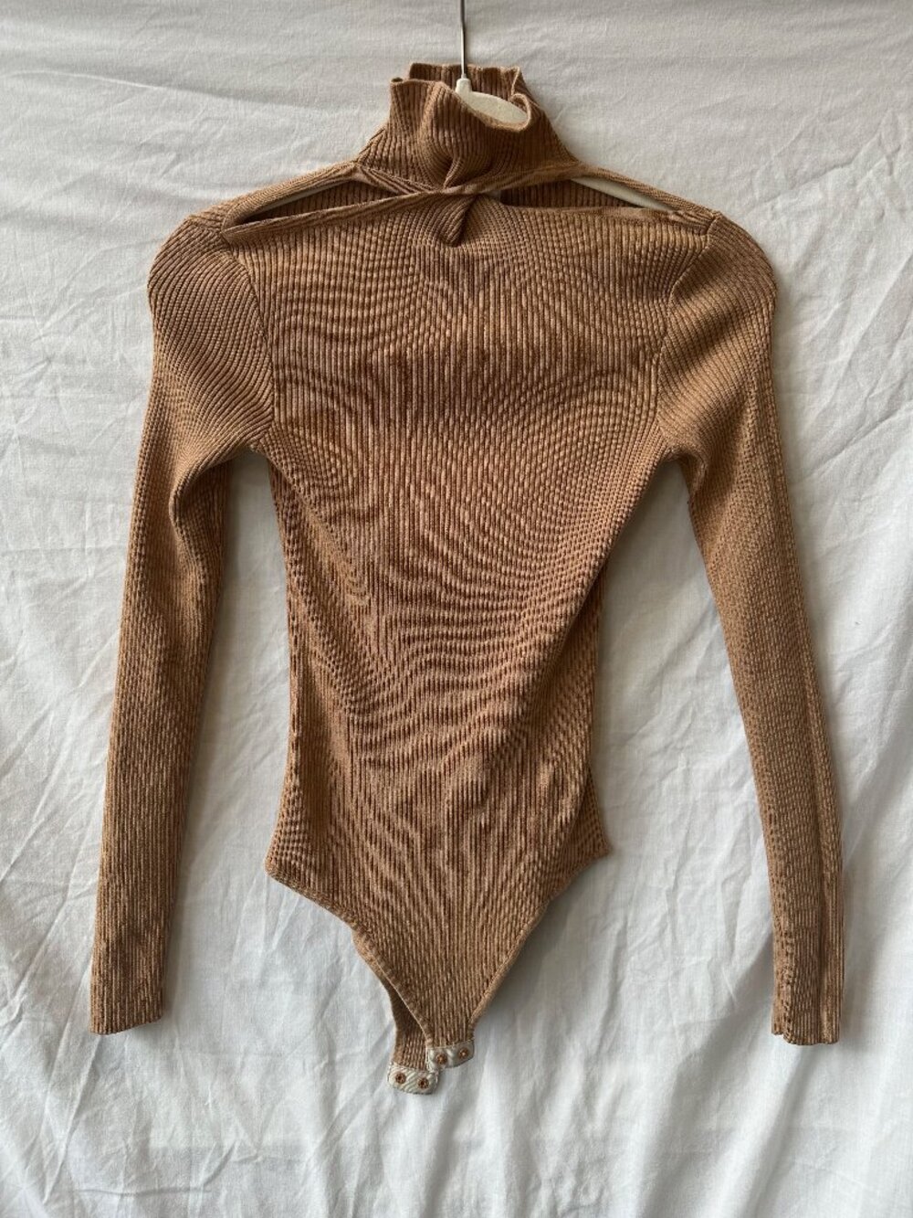 Sheike Camel Brown Ribbed Cold Shoulder Bodysuit AU 8 US 4